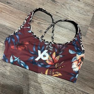 ONZIE Yoga Six Bra in Burgandy and Tropical Print Size S